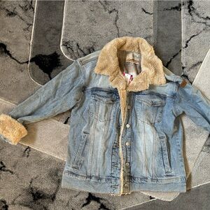Roxy Light Blue Denim Jacket with Faux Fur Trim
